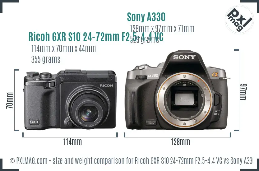 Ricoh GXR S10 24-72mm F2.5-4.4 VC vs Sony A330 size comparison