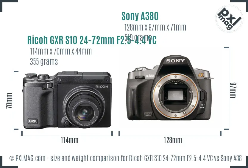 Ricoh GXR S10 24-72mm F2.5-4.4 VC vs Sony A380 size comparison