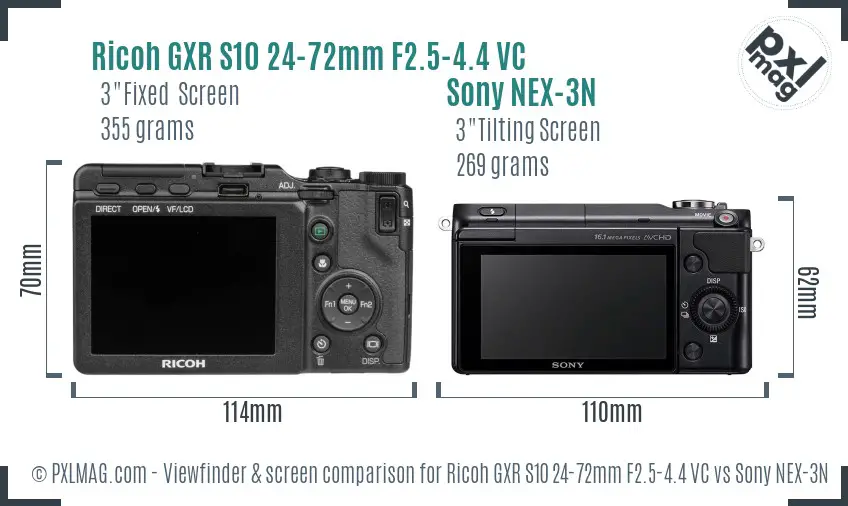 Ricoh GXR S10 24-72mm F2.5-4.4 VC vs Sony NEX-3N Screen and Viewfinder comparison