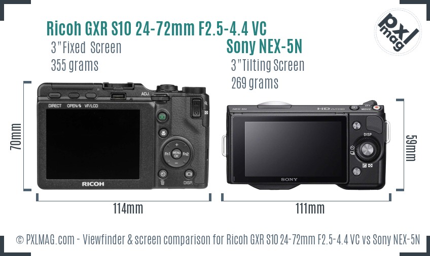 Ricoh GXR S10 24-72mm F2.5-4.4 VC vs Sony NEX-5N Screen and Viewfinder comparison