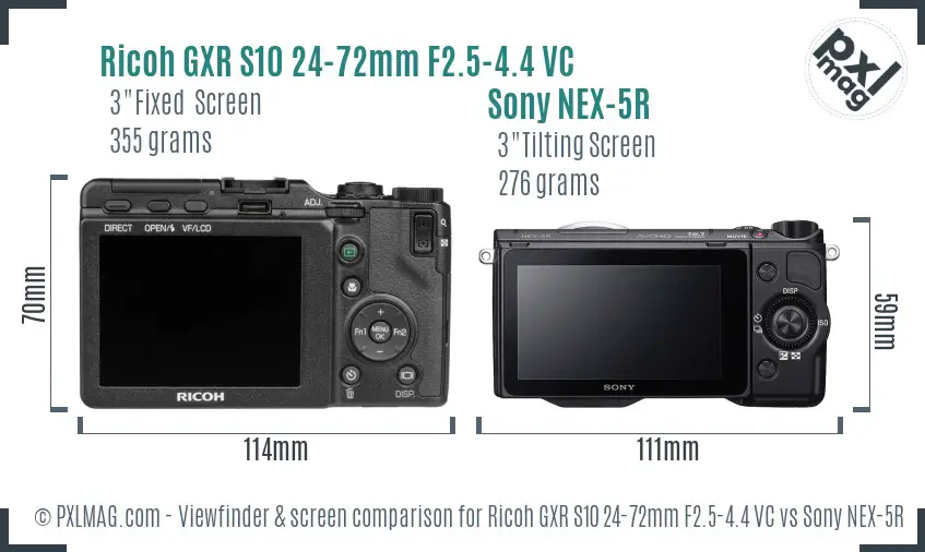 Ricoh GXR S10 24-72mm F2.5-4.4 VC vs Sony NEX-5R Screen and Viewfinder comparison
