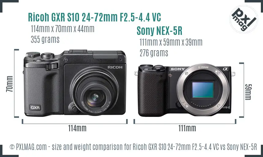 Ricoh GXR S10 24-72mm F2.5-4.4 VC vs Sony NEX-5R size comparison
