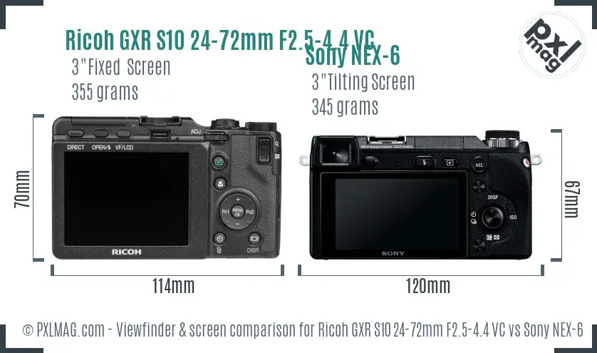 Ricoh GXR S10 24-72mm F2.5-4.4 VC vs Sony NEX-6 Screen and Viewfinder comparison