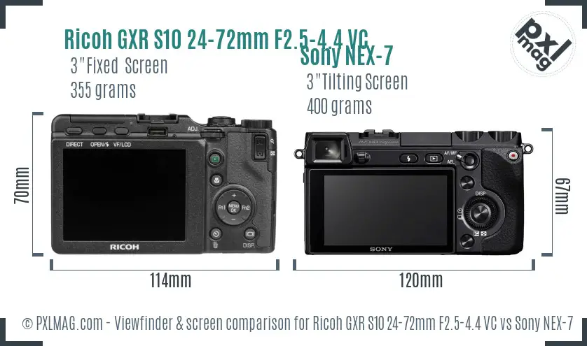 Ricoh GXR S10 24-72mm F2.5-4.4 VC vs Sony NEX-7 Screen and Viewfinder comparison