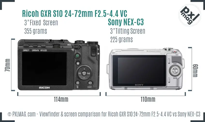 Ricoh GXR S10 24-72mm F2.5-4.4 VC vs Sony NEX-C3 Screen and Viewfinder comparison