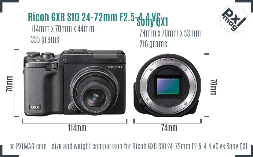 Ricoh GXR S10 24-72mm F2.5-4.4 VC vs Sony QX1 size comparison