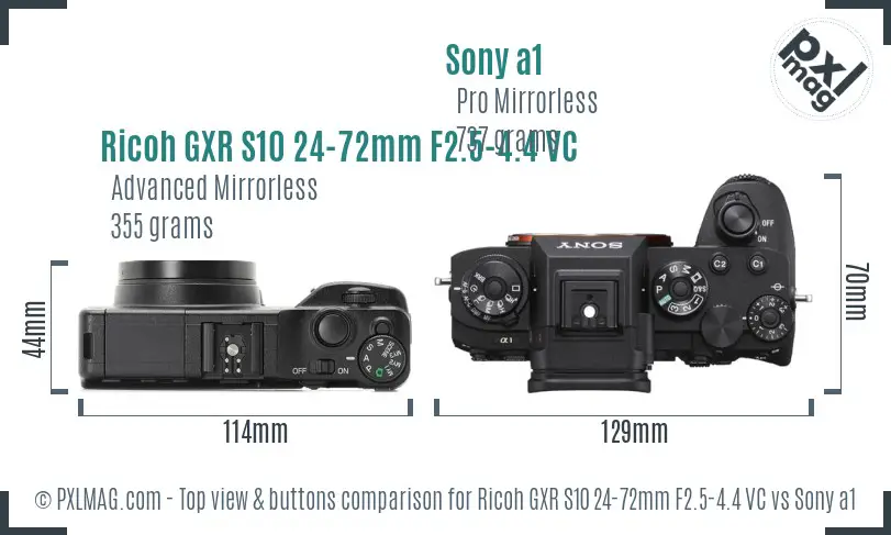 Ricoh GXR S10 24-72mm F2.5-4.4 VC vs Sony a1 top view buttons comparison
