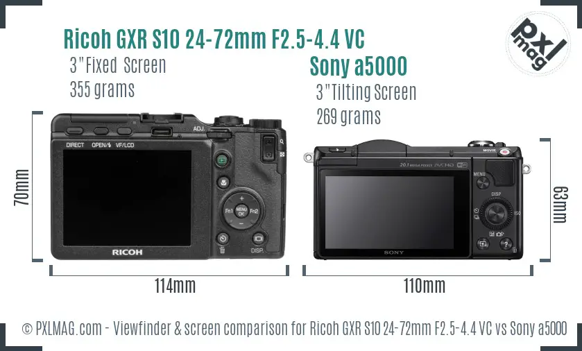 Ricoh GXR S10 24-72mm F2.5-4.4 VC vs Sony a5000 Screen and Viewfinder comparison
