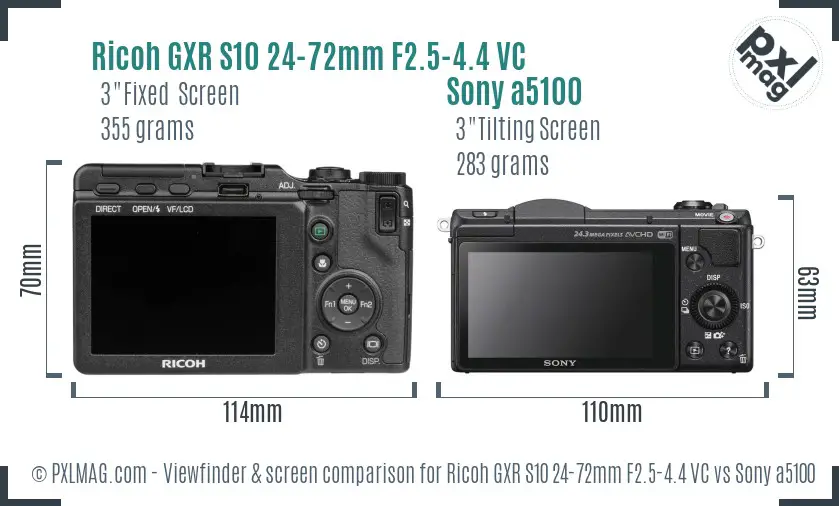 Ricoh GXR S10 24-72mm F2.5-4.4 VC vs Sony a5100 Screen and Viewfinder comparison