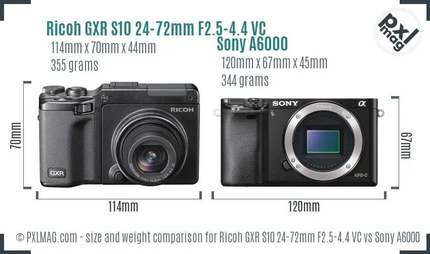 Ricoh GXR S10 24-72mm F2.5-4.4 VC vs Sony A6000 size comparison