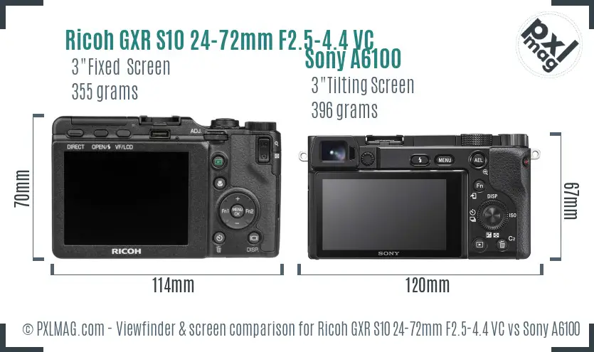 Ricoh GXR S10 24-72mm F2.5-4.4 VC vs Sony A6100 Screen and Viewfinder comparison