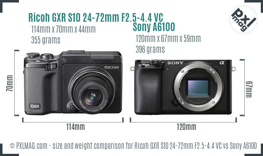 Ricoh GXR S10 24-72mm F2.5-4.4 VC vs Sony A6100 size comparison