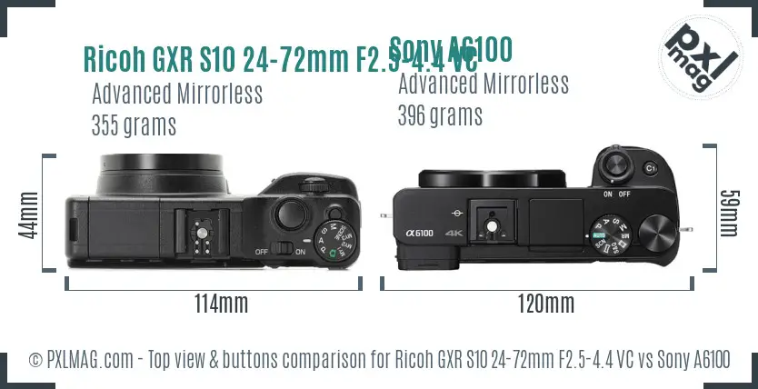 Ricoh GXR S10 24-72mm F2.5-4.4 VC vs Sony A6100 top view buttons comparison