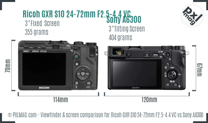 Ricoh GXR S10 24-72mm F2.5-4.4 VC vs Sony A6300 Screen and Viewfinder comparison