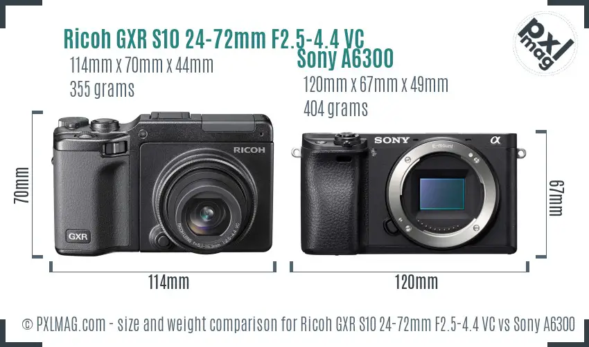 Ricoh GXR S10 24-72mm F2.5-4.4 VC vs Sony A6300 size comparison