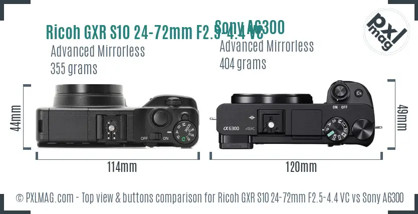 Ricoh GXR S10 24-72mm F2.5-4.4 VC vs Sony A6300 top view buttons comparison