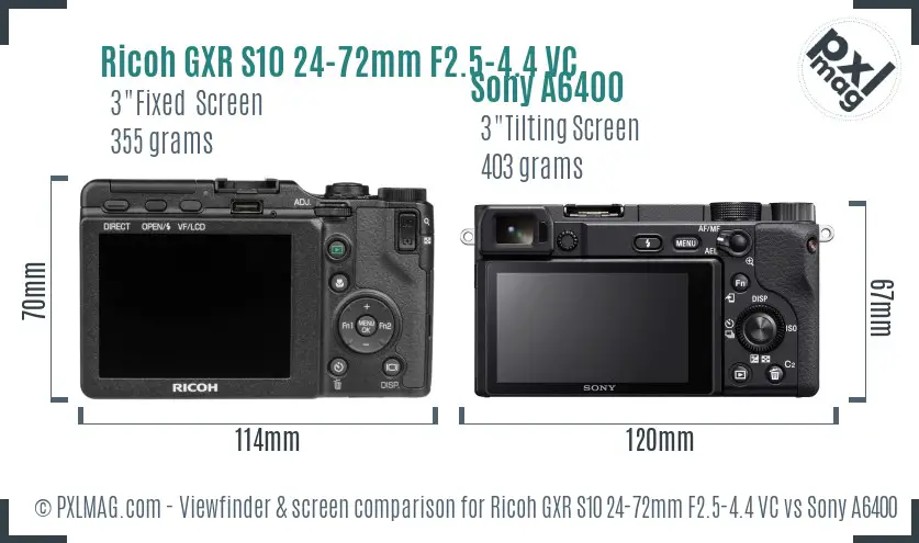 Ricoh GXR S10 24-72mm F2.5-4.4 VC vs Sony A6400 Screen and Viewfinder comparison