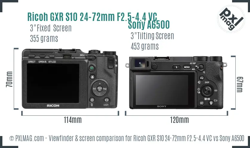 Ricoh GXR S10 24-72mm F2.5-4.4 VC vs Sony A6500 Screen and Viewfinder comparison