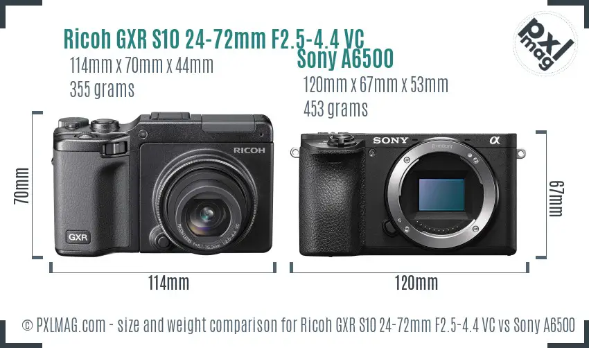 Ricoh GXR S10 24-72mm F2.5-4.4 VC vs Sony A6500 size comparison