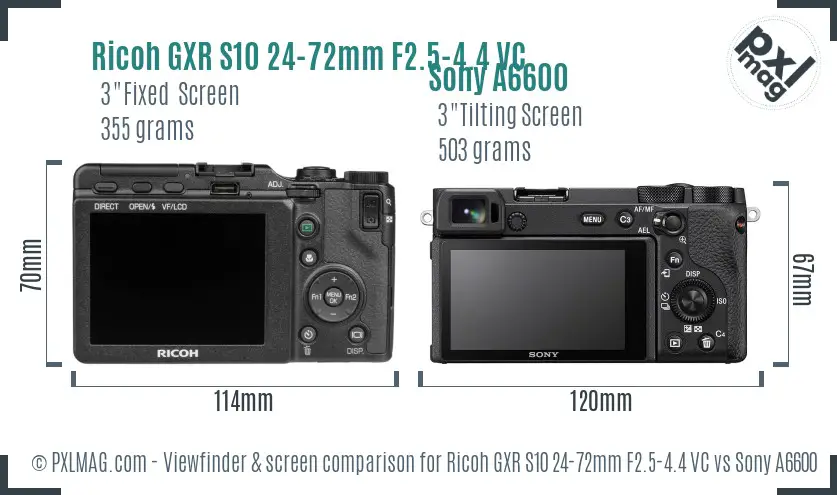 Ricoh GXR S10 24-72mm F2.5-4.4 VC vs Sony A6600 Screen and Viewfinder comparison