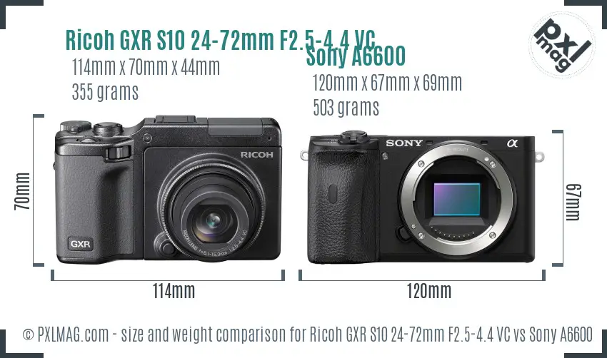 Ricoh GXR S10 24-72mm F2.5-4.4 VC vs Sony A6600 size comparison