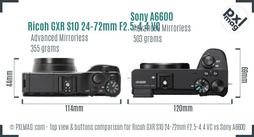 Ricoh GXR S10 24-72mm F2.5-4.4 VC vs Sony A6600 top view buttons comparison