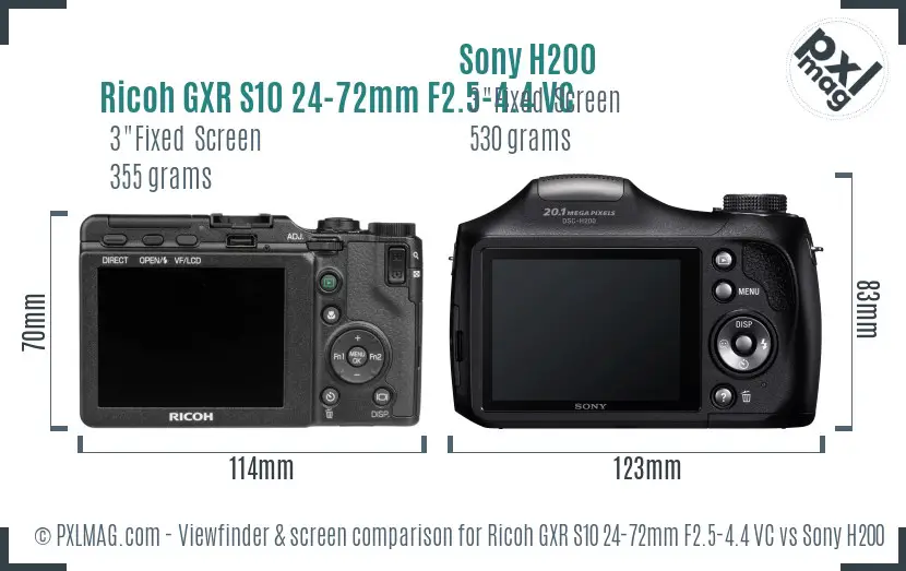 Ricoh GXR S10 24-72mm F2.5-4.4 VC vs Sony H200 Screen and Viewfinder comparison Ricoh GXR S10 24-72mm F2.5-4.4 VC vs Sony H200 Screen and Viewfinder comparison