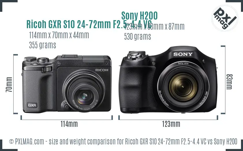 Ricoh GXR S10 24-72mm F2.5-4.4 VC vs Sony H200 size comparison Ricoh GXR S10 24-72mm F2.5-4.4 VC vs Sony H200 size comparison