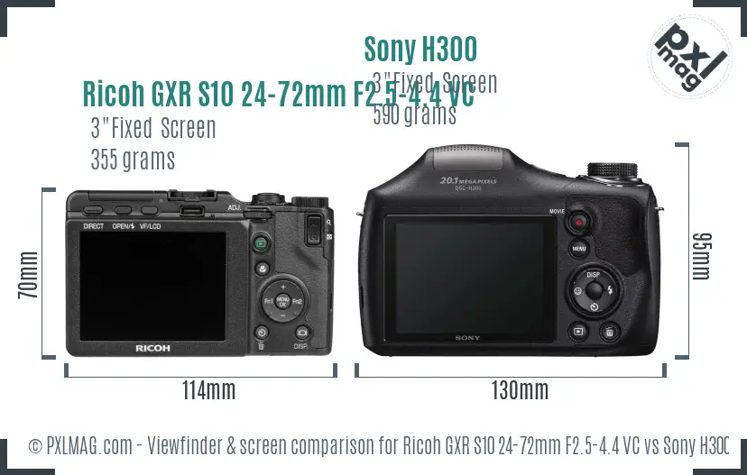 Ricoh GXR S10 24-72mm F2.5-4.4 VC vs Sony H300 Screen and Viewfinder comparison