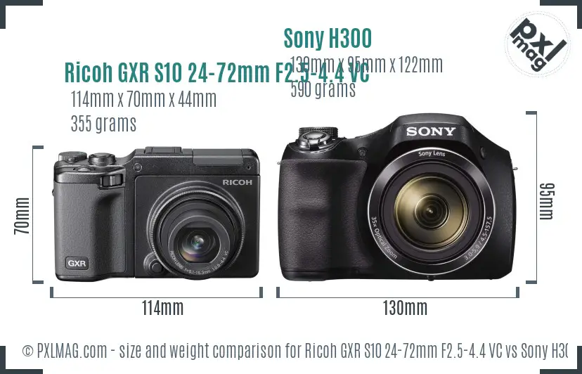 Ricoh GXR S10 24-72mm F2.5-4.4 VC vs Sony H300 size comparison