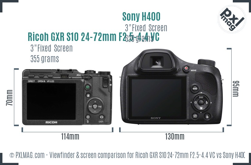 Ricoh GXR S10 24-72mm F2.5-4.4 VC vs Sony H400 Screen and Viewfinder comparison