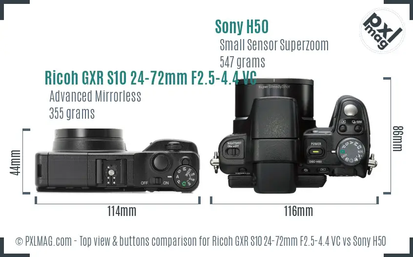 Ricoh GXR S10 24-72mm F2.5-4.4 VC vs Sony H50 top view buttons comparison