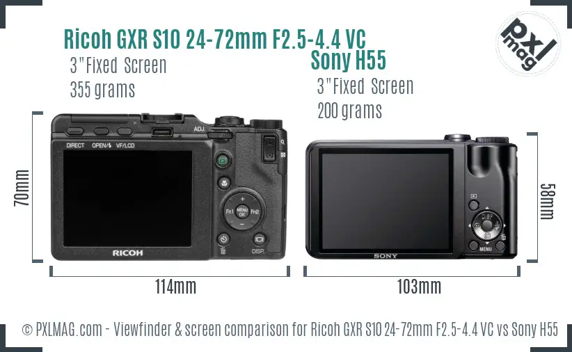 Ricoh GXR S10 24-72mm F2.5-4.4 VC vs Sony H55 Screen and Viewfinder comparison
