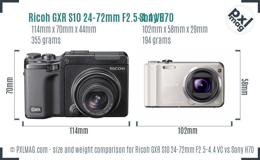 Ricoh GXR S10 24-72mm F2.5-4.4 VC vs Sony H70 size comparison Ricoh GXR S10 24-72mm F2.5-4.4 VC vs Sony H70 size comparison