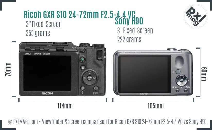 Ricoh GXR S10 24-72mm F2.5-4.4 VC vs Sony H90 Screen and Viewfinder comparison