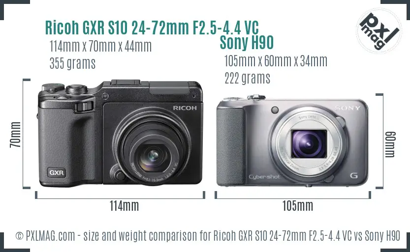 Ricoh GXR S10 24-72mm F2.5-4.4 VC vs Sony H90 size comparison