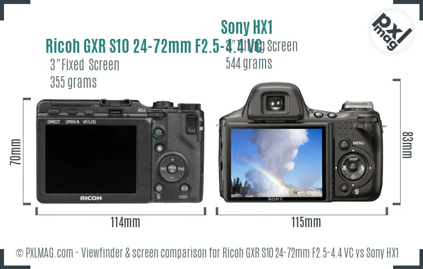 Ricoh GXR S10 24-72mm F2.5-4.4 VC vs Sony HX1 Screen and Viewfinder comparison Ricoh GXR S10 24-72mm F2.5-4.4 VC vs Sony HX1 Screen and Viewfinder comparison