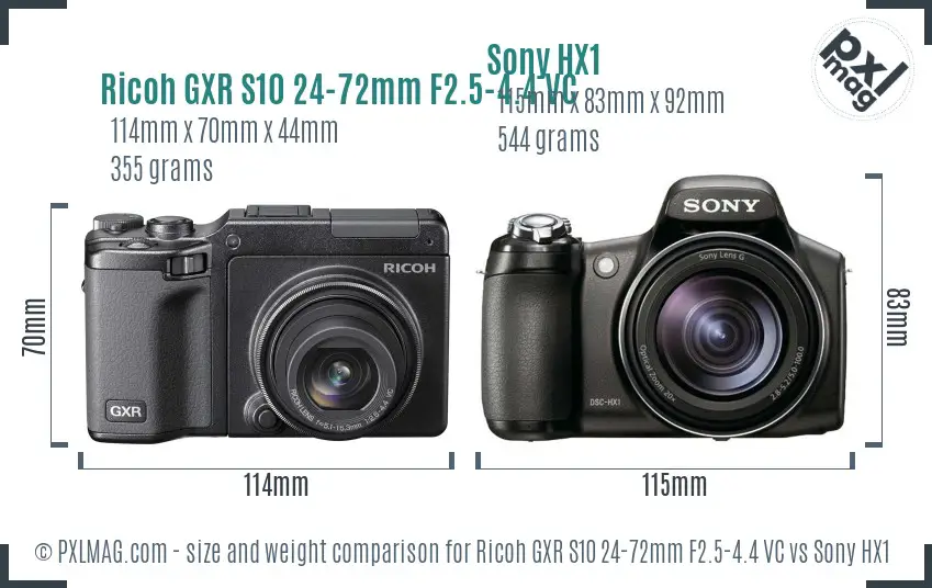 Ricoh GXR S10 24-72mm F2.5-4.4 VC vs Sony HX1 size comparison Ricoh GXR S10 24-72mm F2.5-4.4 VC vs Sony HX1 size comparison