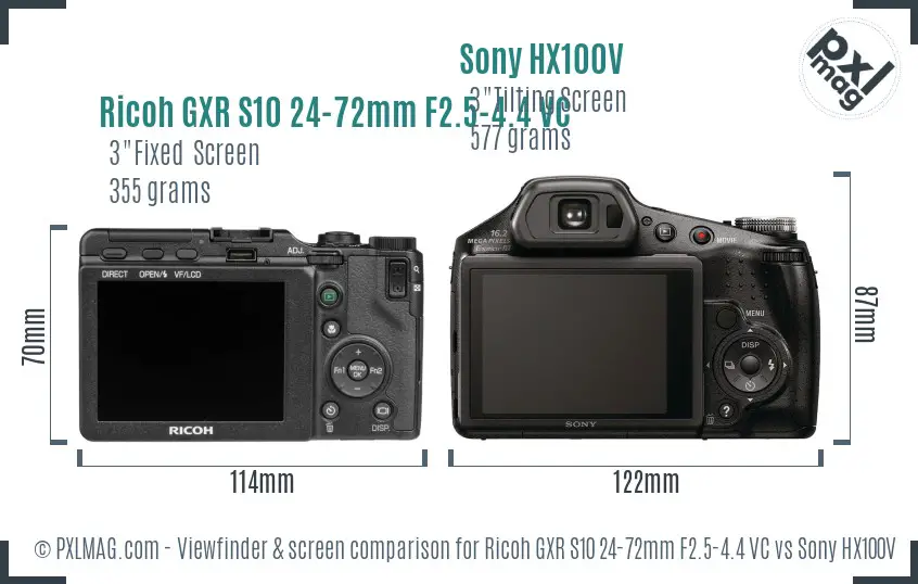 Ricoh GXR S10 24-72mm F2.5-4.4 VC vs Sony HX100V Screen and Viewfinder comparison