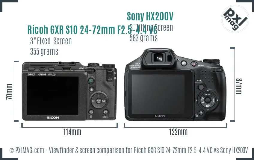 Ricoh GXR S10 24-72mm F2.5-4.4 VC vs Sony HX200V Screen and Viewfinder comparison