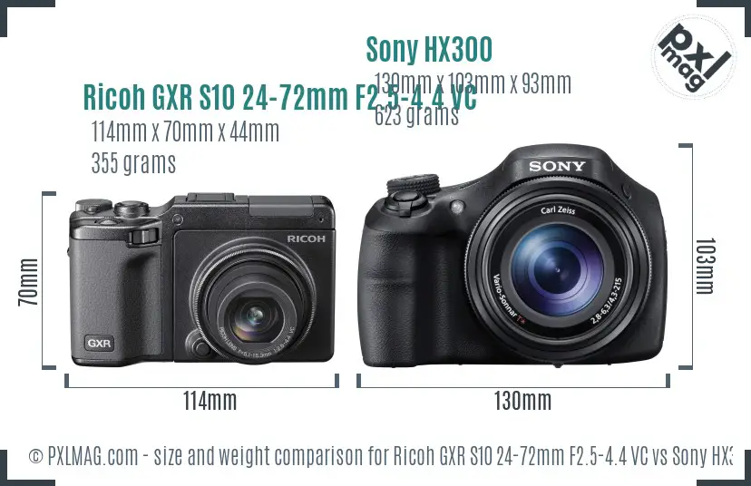 Ricoh GXR S10 24-72mm F2.5-4.4 VC vs Sony HX300 size comparison