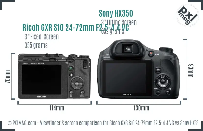 Ricoh GXR S10 24-72mm F2.5-4.4 VC vs Sony HX350 Screen and Viewfinder comparison Ricoh GXR S10 24-72mm F2.5-4.4 VC vs Sony HX350 Screen and Viewfinder comparison