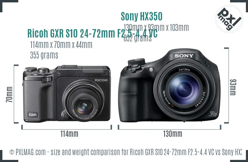 Ricoh GXR S10 24-72mm F2.5-4.4 VC vs Sony HX350 size comparison Ricoh GXR S10 24-72mm F2.5-4.4 VC vs Sony HX350 size comparison