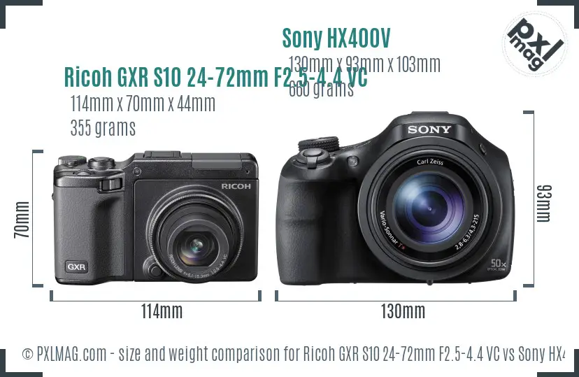 Ricoh GXR S10 24-72mm F2.5-4.4 VC vs Sony HX400V size comparison
