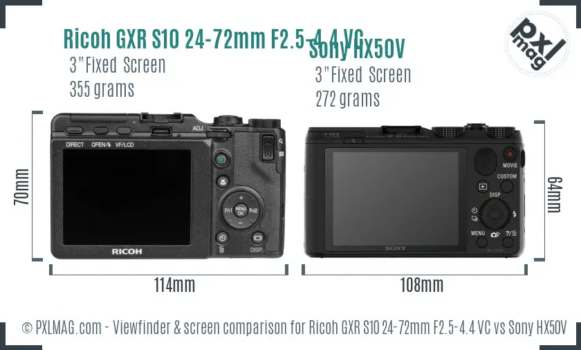 Ricoh GXR S10 24-72mm F2.5-4.4 VC vs Sony HX50V Screen and Viewfinder comparison