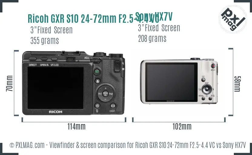 Ricoh GXR S10 24-72mm F2.5-4.4 VC vs Sony HX7V Screen and Viewfinder comparison Ricoh GXR S10 24-72mm F2.5-4.4 VC vs Sony HX7V Screen and Viewfinder comparison