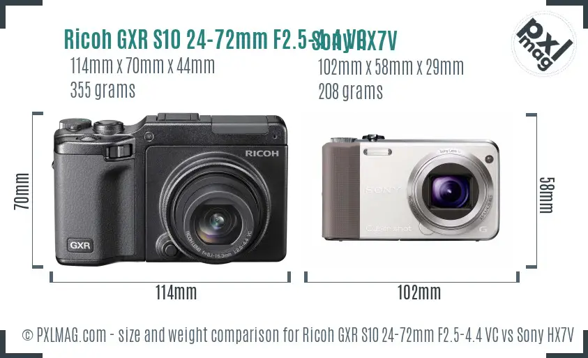 Ricoh GXR S10 24-72mm F2.5-4.4 VC vs Sony HX7V size comparison Ricoh GXR S10 24-72mm F2.5-4.4 VC vs Sony HX7V size comparison