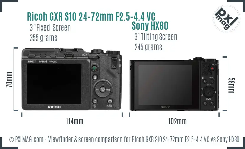 Ricoh GXR S10 24-72mm F2.5-4.4 VC vs Sony HX80 Screen and Viewfinder comparison