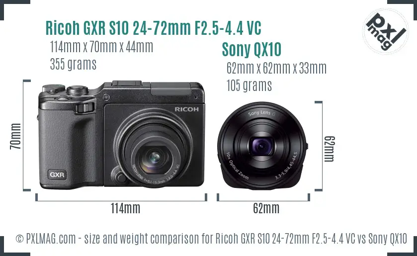 Ricoh GXR S10 24-72mm F2.5-4.4 VC vs Sony QX10 size comparison