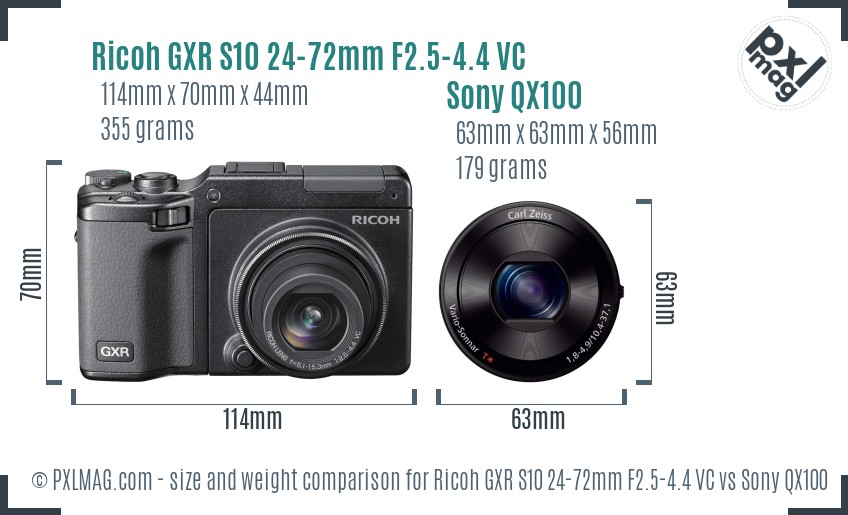 Ricoh GXR S10 24-72mm F2.5-4.4 VC vs Sony QX100 size comparison Ricoh GXR S10 24-72mm F2.5-4.4 VC vs Sony QX100 size comparison